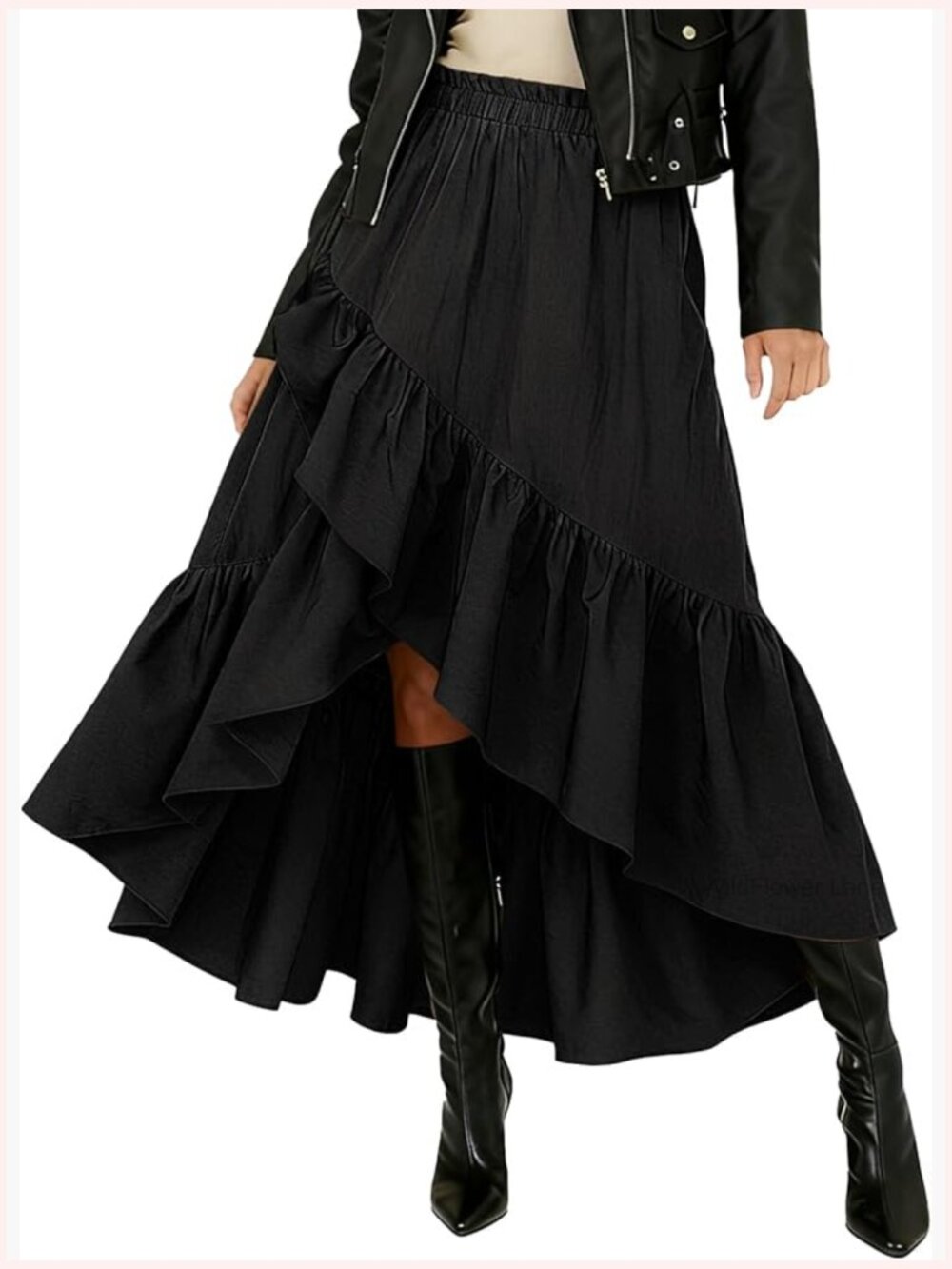 Western Boho Ruffle Maxi Skirt Asymmetrical High Low Flowy Midi - Picture 1 of 7